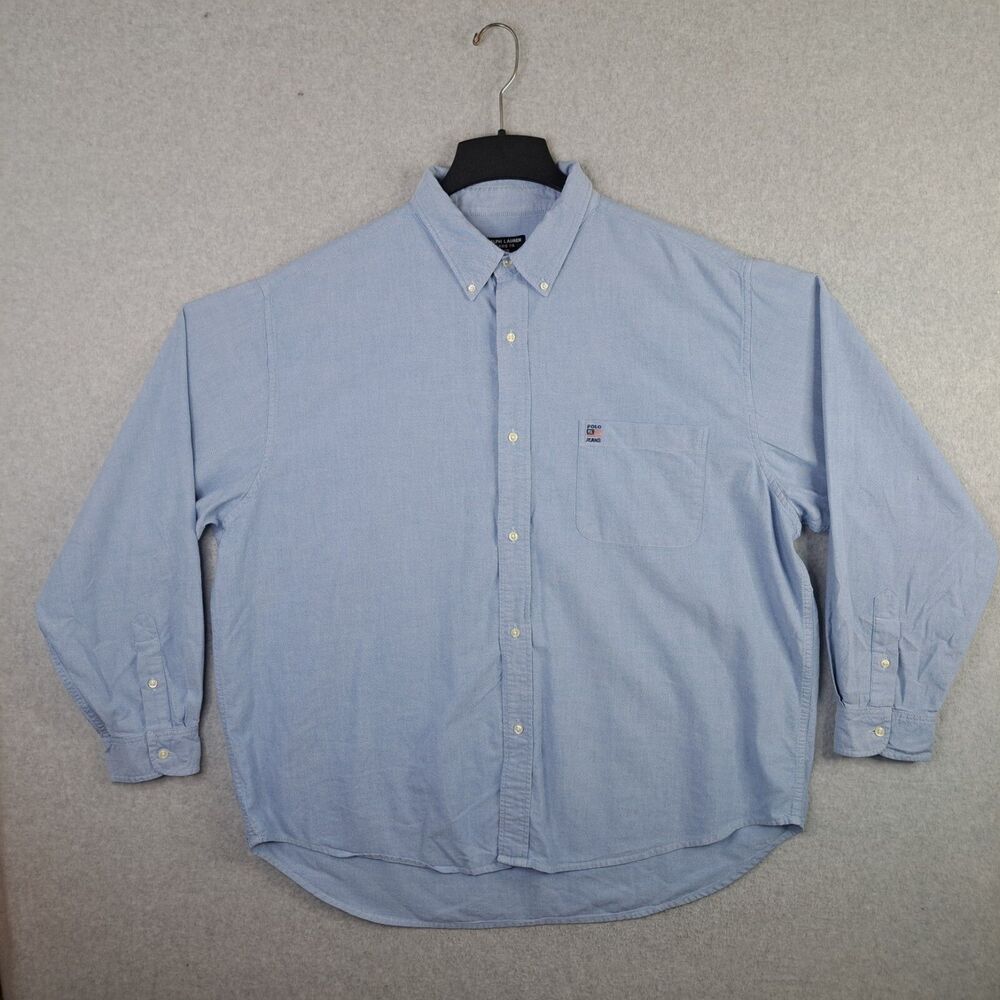 Ralph Lauren Jeans Co Men's XL Long Sleeve Button Down Shirt Flag Logo